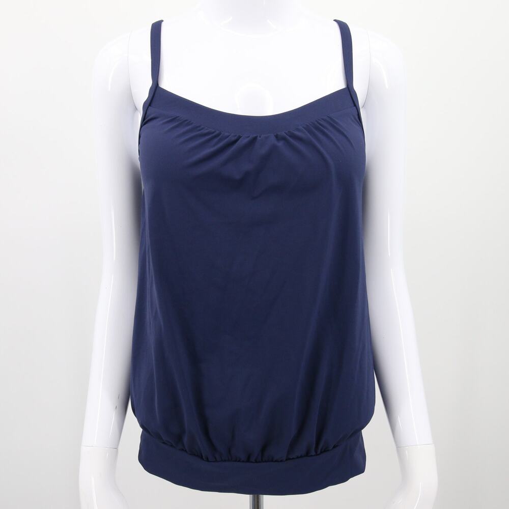 Lands End Tankini Top Navy Blue Bubble Style Sewn In Padded Cups Swimsuit Size 2